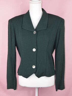 Just In Thyme Vintage Forest Green Textured Button-Front Blouse | Size 10